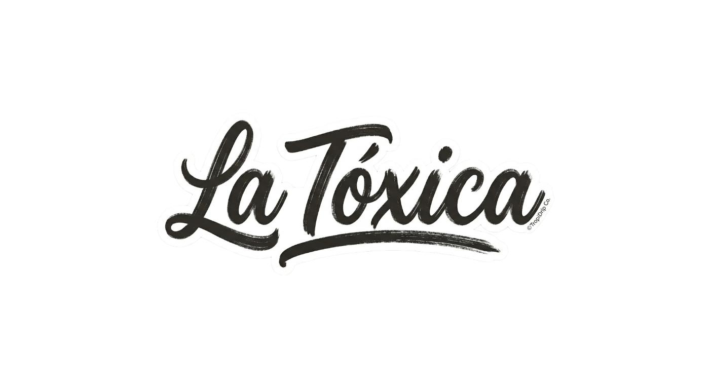 A bold pop-culture slang text sticker displaying the phrase 'La Tóxica' in a stylized hand-brushed street graffiti calligraphy font. The script is rendered in rich black ink featuring realistic textured skipping streaks, outlined with a clean white die-cut contour border.